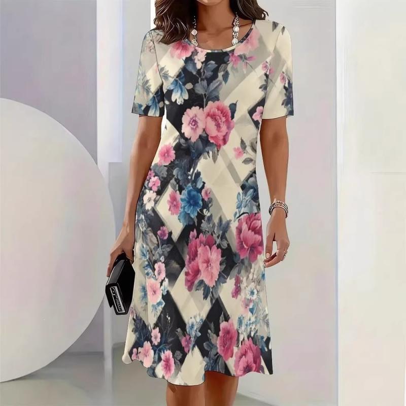 2026 New Women's 3D Digital Print Dress Round Neck Casual Dress