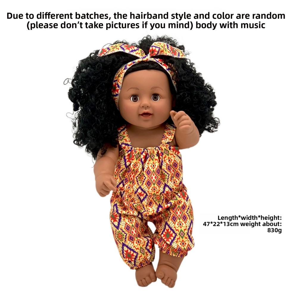 18-47CM Black Doll Full Body Vinyl Reborn Doll Soft Glue Simulation Baby African Doll Music Doll