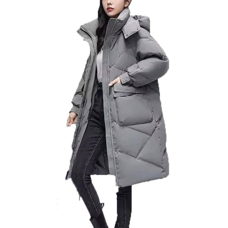 Nye parka-jakker med hette for kvinner Tykk varm bomullspolstret pufferfrakker Uformelle lange parkaklær Løst yttertøy