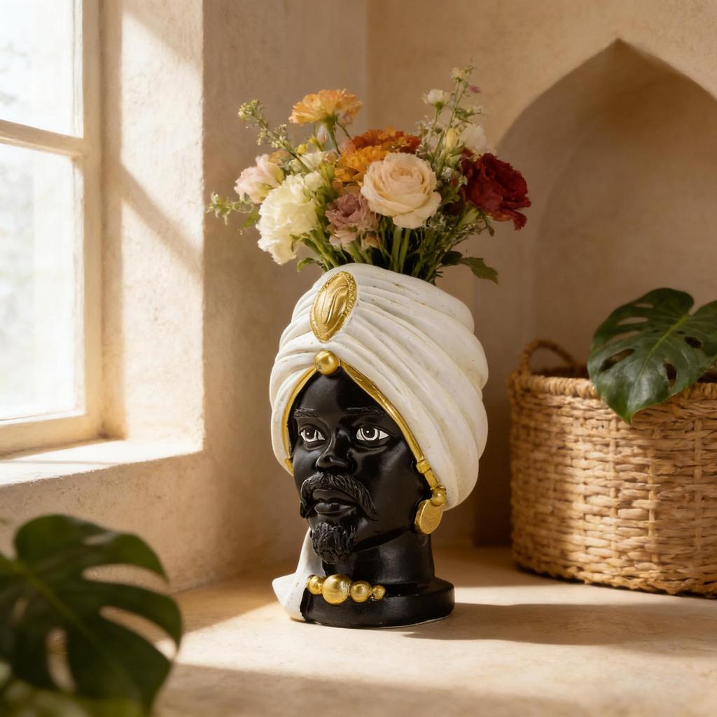 Afrikaanse Stijl Hars Mensenhoofd Vaas: Multifunctionele Huisdecoratie & Pennenhouder