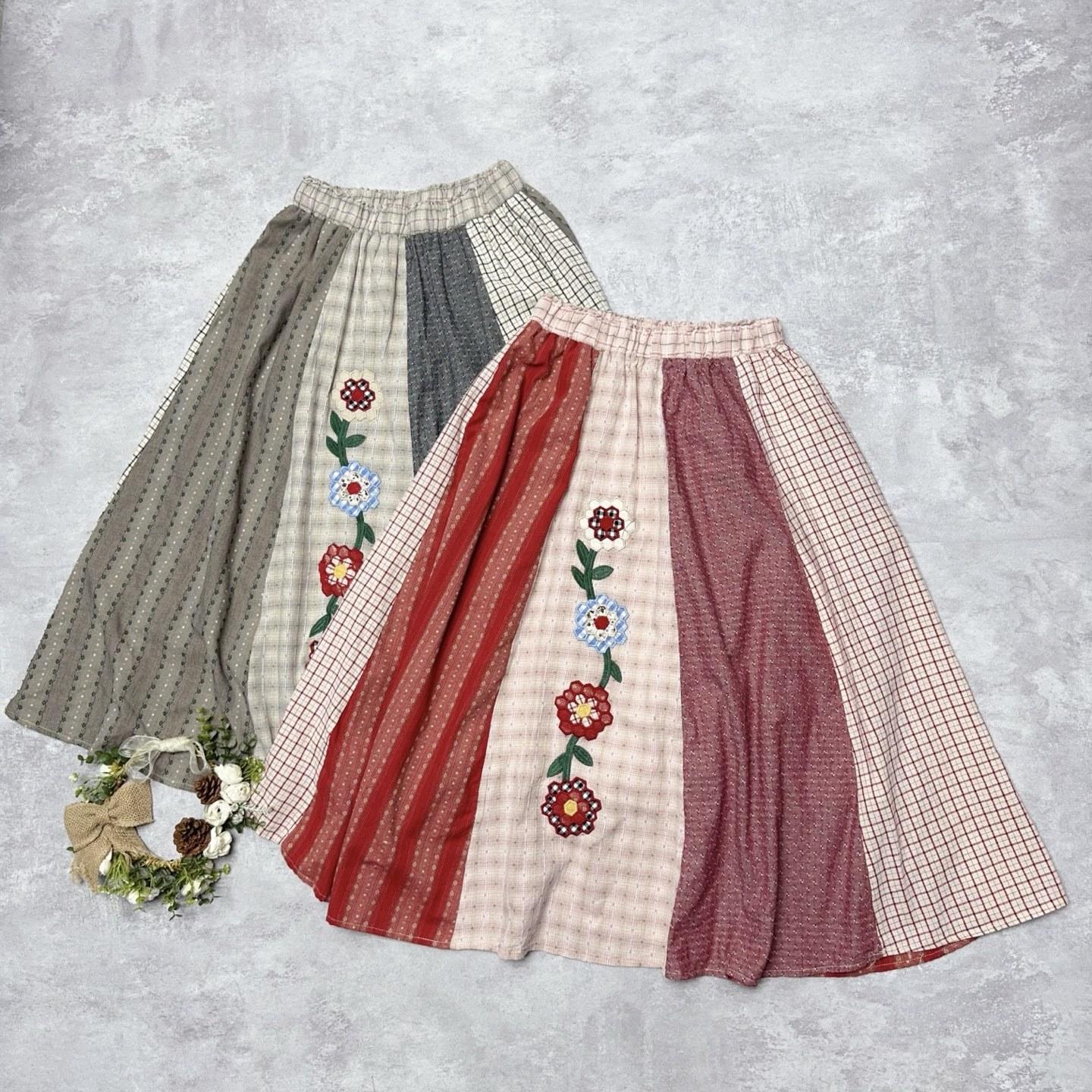 

Johnature Летние юбки пэчворк с вышивкой, на резинке, ретро-стежка, повседневные женские юбки One Size чёрный