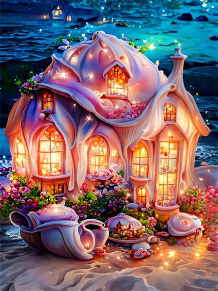 Diy Diamond Painting Castle Fantasy Scenery Embroidery Cross Stitch Night House Landscape Mosaic Home Decor