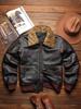 Men's Distressed Cowhide Leather Flight Jacket with Fur Collar - Slim Fit, Washed Color, Warm Cotton Inner