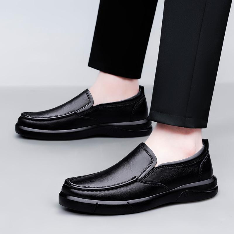 Men Genuine Leather Business Slip On Shoes Office Walking Commuting Travel Smart Casual Comfortable Footwear Sizes 38-46