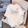Butterfly Printed Cotton Short-sleeved T-shirt Women's Summer New Design Sense Fashionable Versatile Large-size Half-sleeved Top