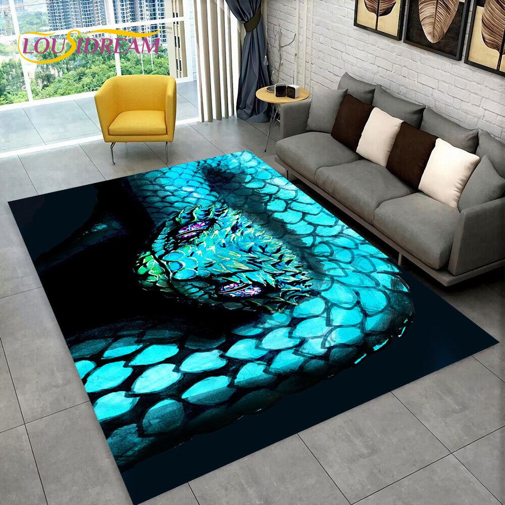 3D Gothic Horrible Snake Serpent Area Rug,Carpet for Home Living Room Bedroom Sofa Doormat Kitchen Decor,kids Non-slip Floor Mat
