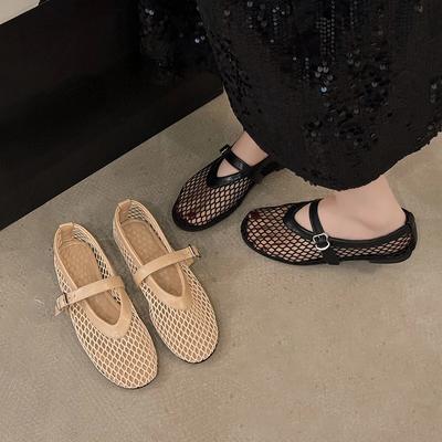 En été, portez des chaussures à bout rond, à boucles droites, décontractées et confortables, des ballerines pour femmes, des chaussures simples Mary Jane découpées, des chaussures en résille