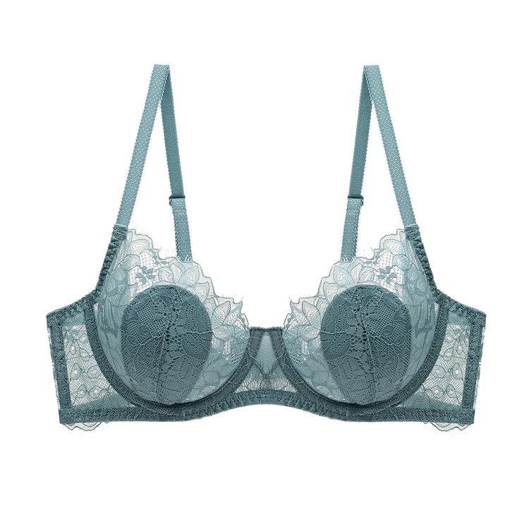 

Европейский и американский стиль Сексуальный кружевной бюстгальтер - Прозрачный, Утягивающий, Большого размера 80E синий/серый