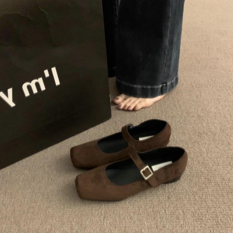 Fashion Flat Shoes for Women Retro Square Toe Shallow 2025 Spring and Autumn New Mary Jane Shoes Casual Plus Size Women's Shoes 42 43 44