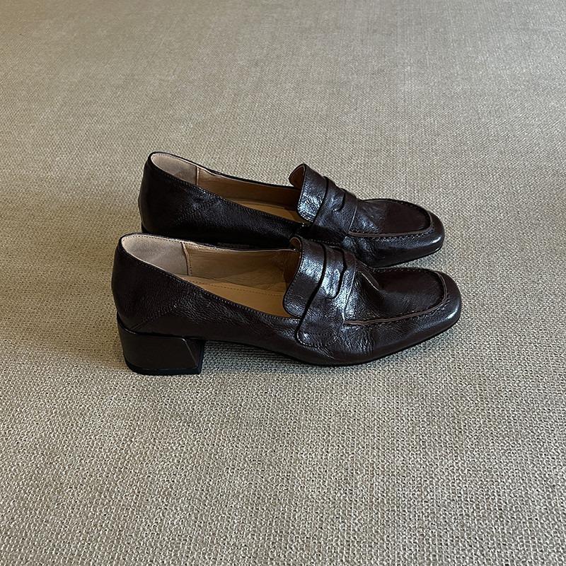 Версия из коровьей кожи, квадратный носок, женские, весна-осень, новые, повседневные туфли-лодочки из маленькой кожи, туфли на высоком каблуке, женские 35