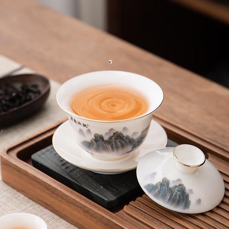 Taoyuan Yiju Goldinlay Weißporzellan Sancai Gaiwan