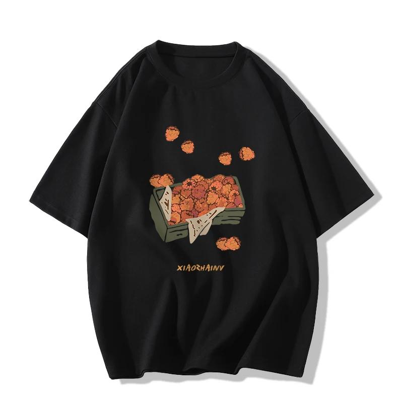 Summer Casual Oversized T Shirt Pure Cotton T-shirts for Men Harajuku Funny Cartoon Print White Y2k Tops Male Streetwear Youth