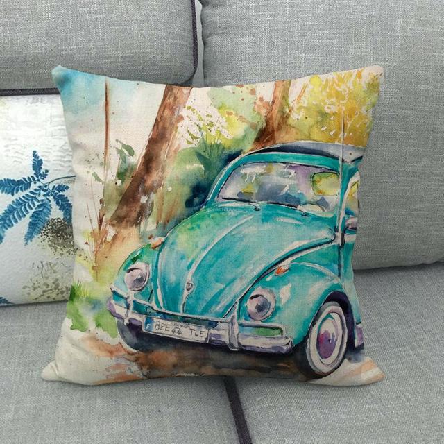 45cm *  unique watercolor car beetle design, suitable for family bedroom hotel  decoration pillow case
