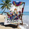 Custom Name Personalized Real Madrid Football Print Beach Towel, for Trip Camping Beach Party Home Decor, Birthday Gift for Family & Friends