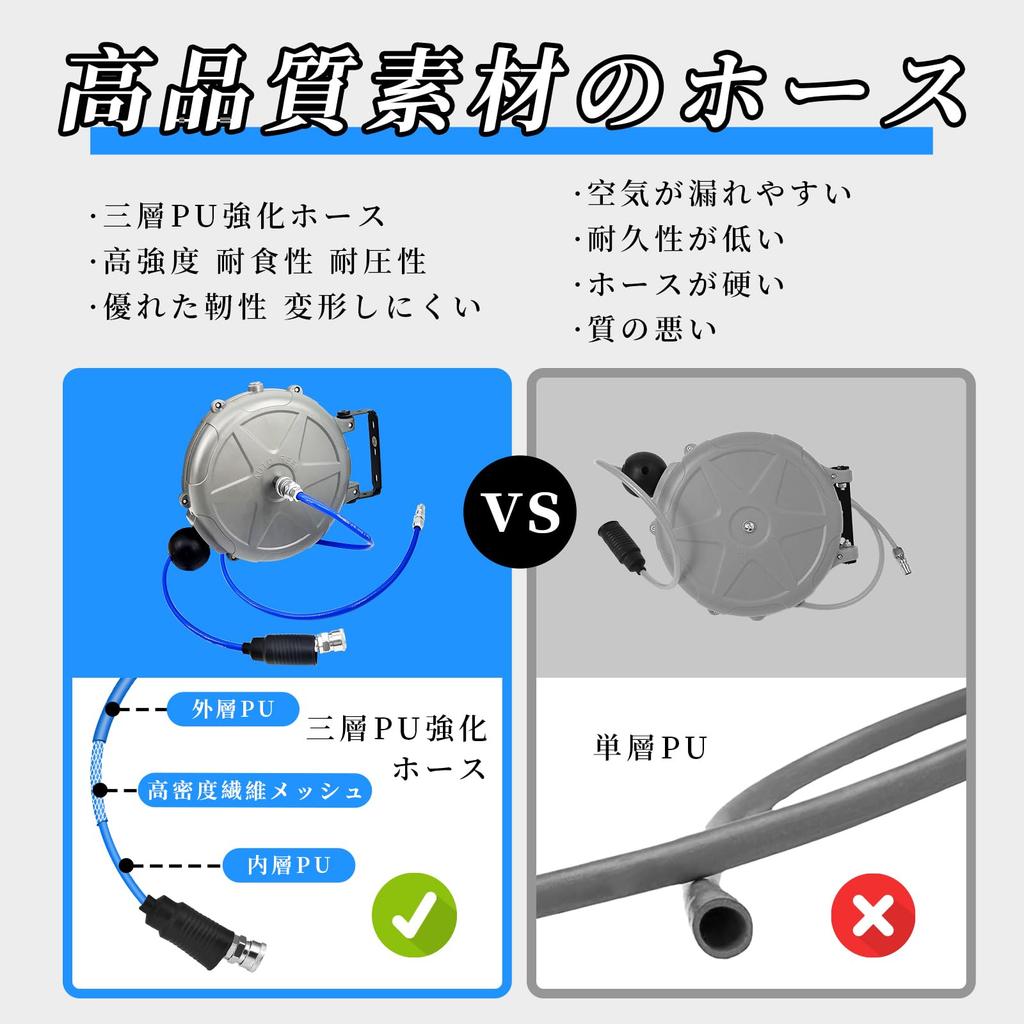 CXCESNS 10m Air Hose Automatic with Fits 8mm Outer Diameter x 5mm Inner Diameter Air Pneumatic Tools Reel, Winding, Bracket, Ceiling/Wall Mountable,