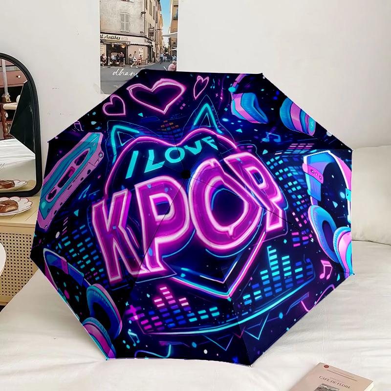 Love Kpop Music Festival Umbrella 8-Frame for Travel, Camping, Casual Lightweight Portable Umbrella, Essential for Every Family Holidays Gift