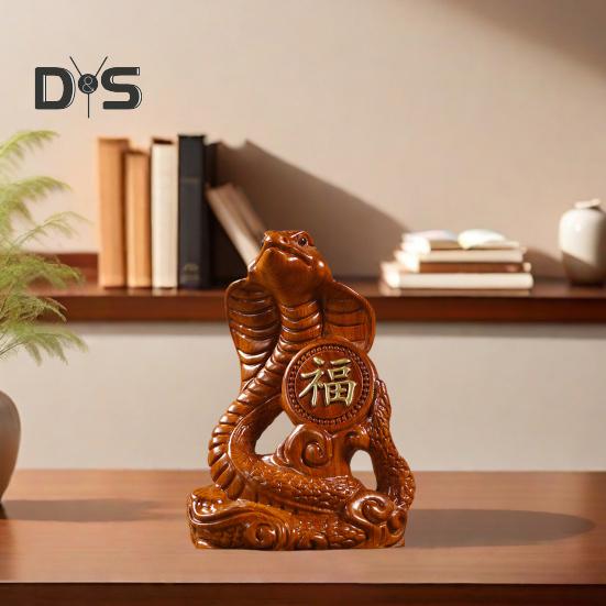 Schlangenstatue mit chinesischem Sternzeichen, kleine hölzerne Feng-Shui-Tierfigur, Schlangenskulptur zum Neujahrsfest 2025, Heim- und Bürodekor für Glück, Erfolg, Reichtum