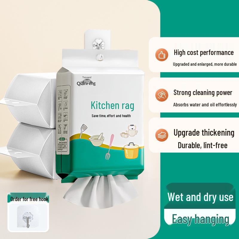 Thick Disposable Dual-Use Kitchen Towel: Oil & Water Absorbent for Dry & Wet Cleaning
