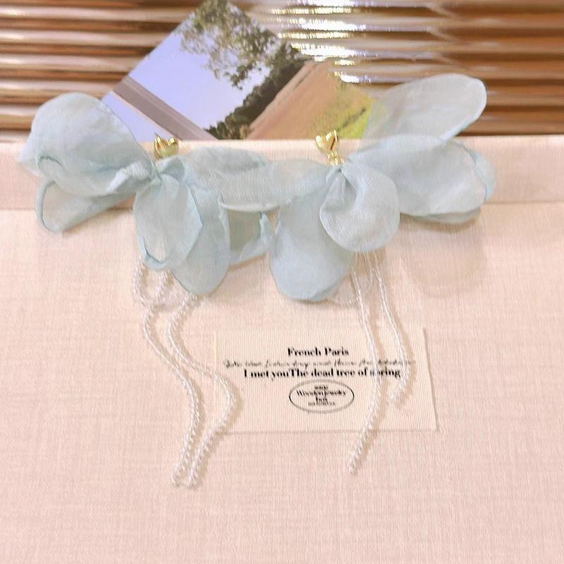 

925 Silver Needle French Mint Mambo Tassel Flowers Earrings Female Elegant Fancy Ear Studs Earrings 2025 New Arrival Blue Flower Tassel Earrings Silver Pin