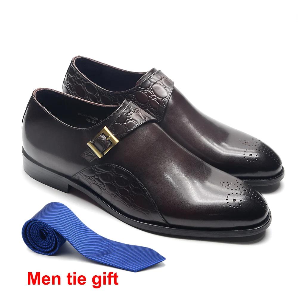 

Classic Designer Mens Dress Shoes Monk Strap Genuine Cow Leather Single Buckle Crocodile Printing Oxford Business Shoes for Man 46