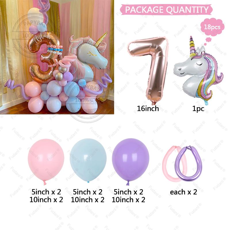 18Pcs Rainbow Unicorn Birthday Decoration Balloons Set Girl Pink Latex Balloon Birthday Supplies Baby Shower Air Globos