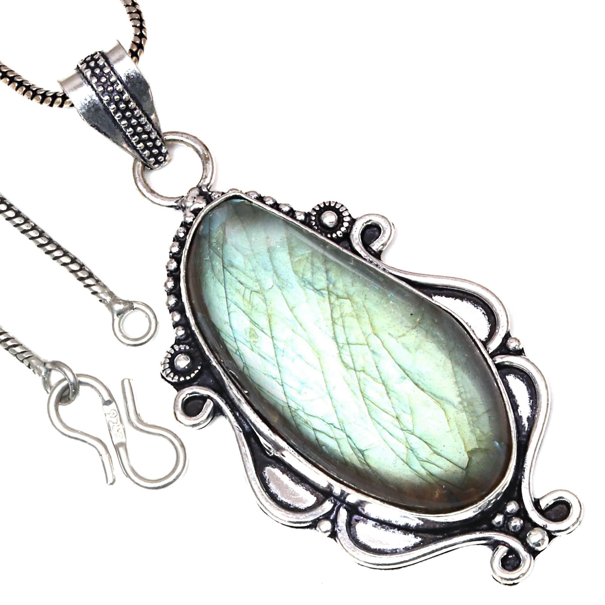 

Pendant Shiney Labradorite Gemstone Valentine Day Gift Silver Jewelry 2.5