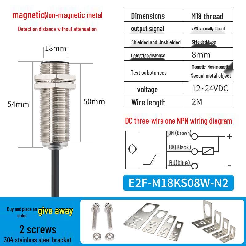 ZanIP68 Waterproof Metal Sensor: Detects Copper, Aluminum, Steel Distance with No Attenuation, NPN Normally Open, PNP