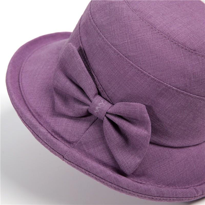 Womens Sun Hat Seniors - Wide Brim Foldable Cotton Blend UV Protection Bucket In Purple Blue Khaki Pink