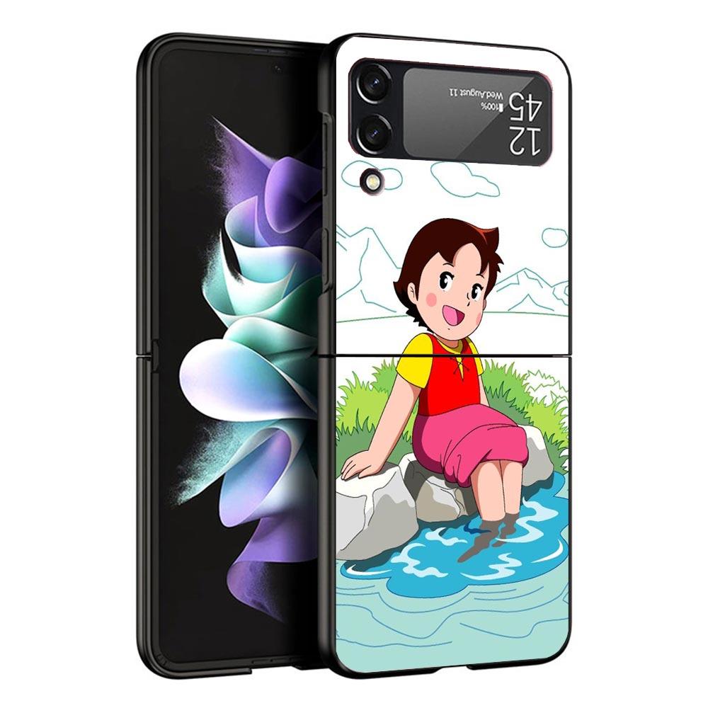 Heidi Cute Cartoon Black Phone Case For Samsung ZFlip7 ZFlip6 ZFlip5 ZFlip4 ZFlip3 5G Hard Protective Galaxy Z Flip 3 4 5 6 7