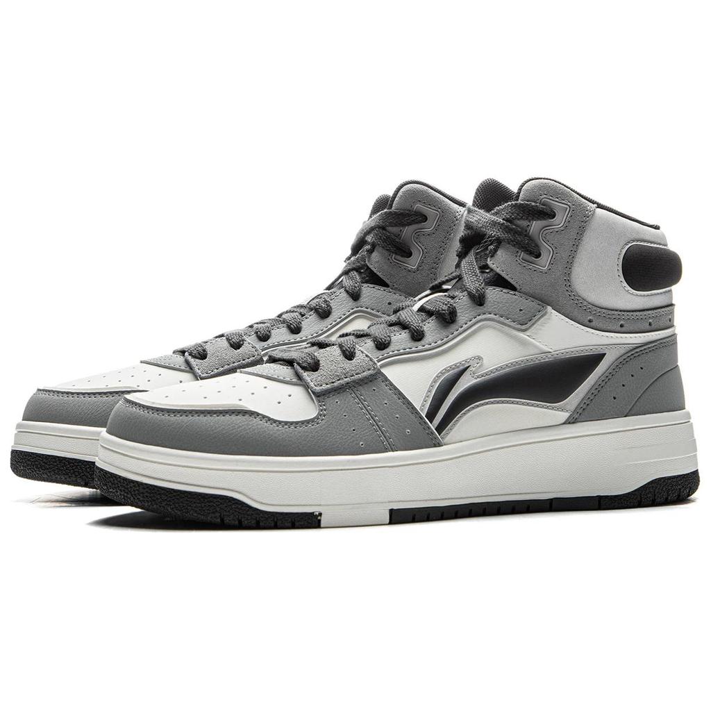 New LiNing Tianji SOFT HI Slip Resistant Abrasion Resistant Mid Top Skateboard Shoes Men's White Gray Black AGCU367-3