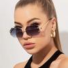 Vintage Rimless Sunglasses Pc Frame Hip Hop Style Geometric Sunglasses Uv400 Protection Polygon Design Trendy Sunglasses Unisex