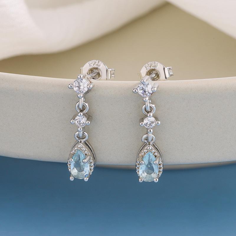 

New Fashion Blue Water Drop Geometric 925 Sterling Silver Jewelry Temperament Exquisite Earrings E059 срібний