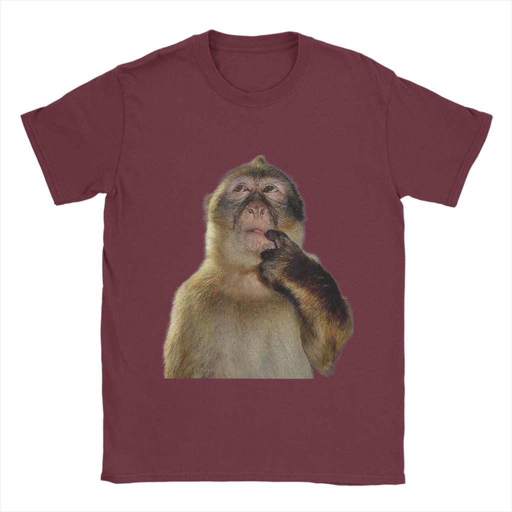 Thinking Monkey Meme 100% Cotton T-Shirt For Men Summer  Y2K Funny T-Shirts O-Neck Harajuku Tees Oversized Hot Sale Tops