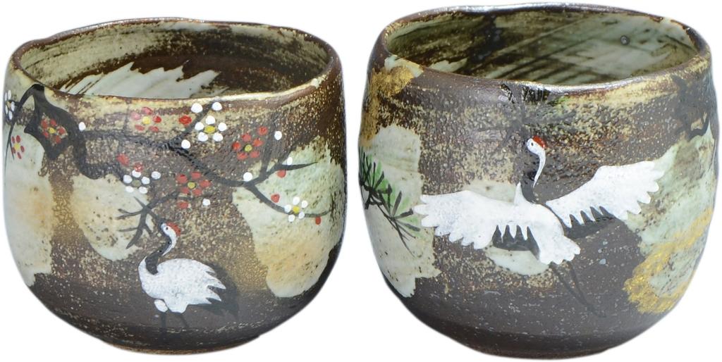 Aito (aito) Kyoyaki, Kiyomizuyaki, Yawata Kiln, Set of Teacups, Auspicious Crane Design, ubh553