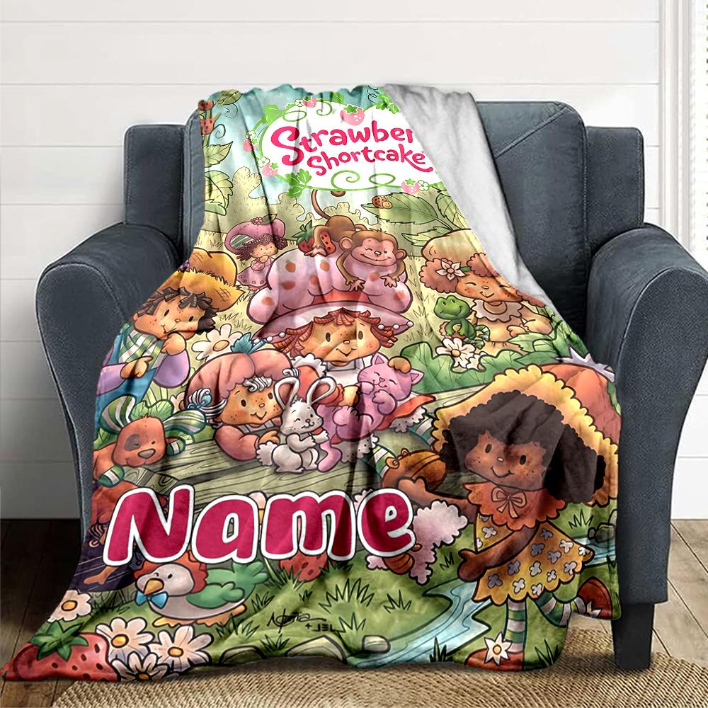 Manta de Fiesta Aventura en el Jardín de Tarta de Fresa con Nombre Personalizado Para Sofá Cama Manta de Felpa Acogedora Suave y Esponjosa Mantas Súper Suaves y Cálidas Para Otoño e Invierno 09