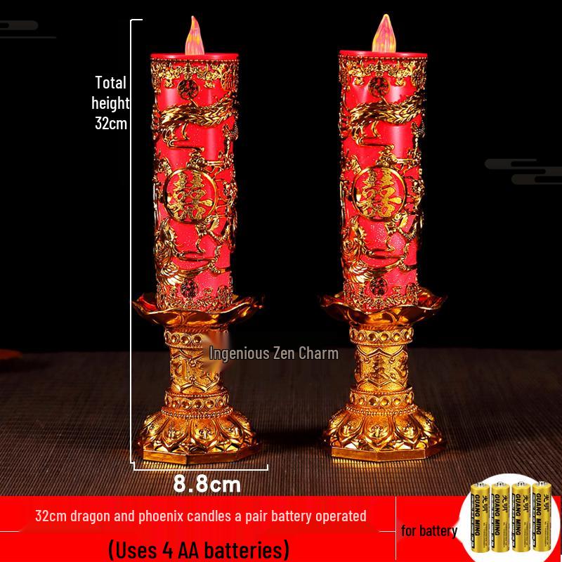 Double Happiness LED Windproof Candle: Dragon & Phoenix Design for Weddings - Safe, Smokeless, Large.