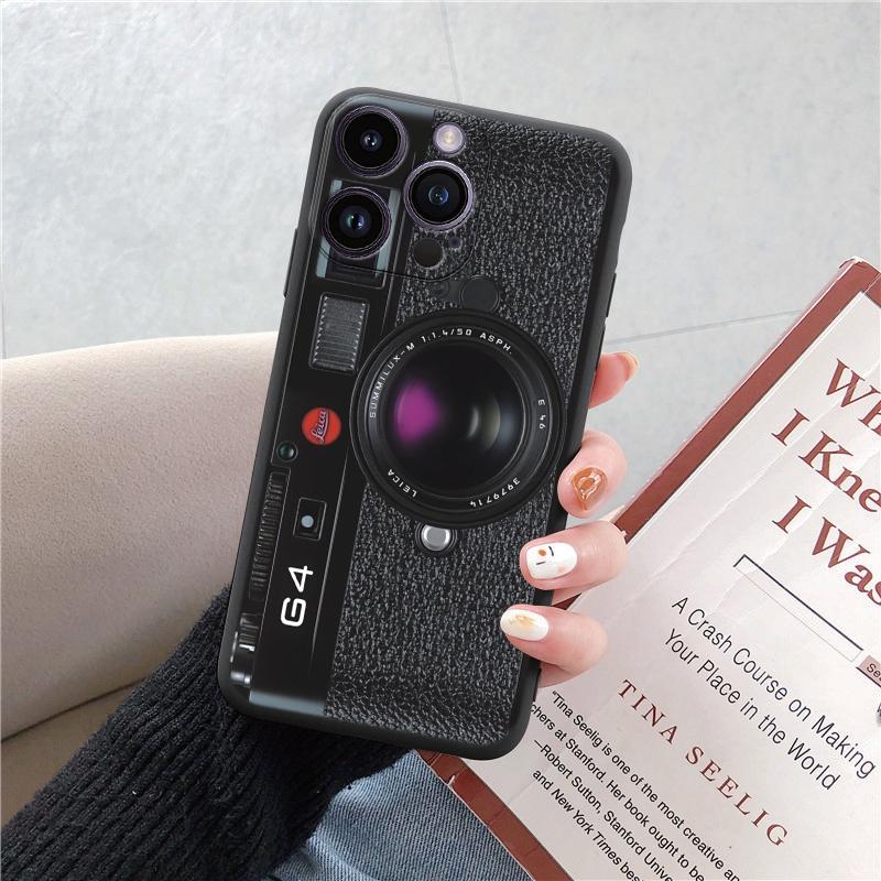 Tālruņa maciņi iPhone 15 Pro 6 14 XS 13 Max XR 12 Mini 7 Plus X SE 8 11 Funny Retro Camera Phone Rakstains mīksts TPU triecienizturīgs bufera apvalks