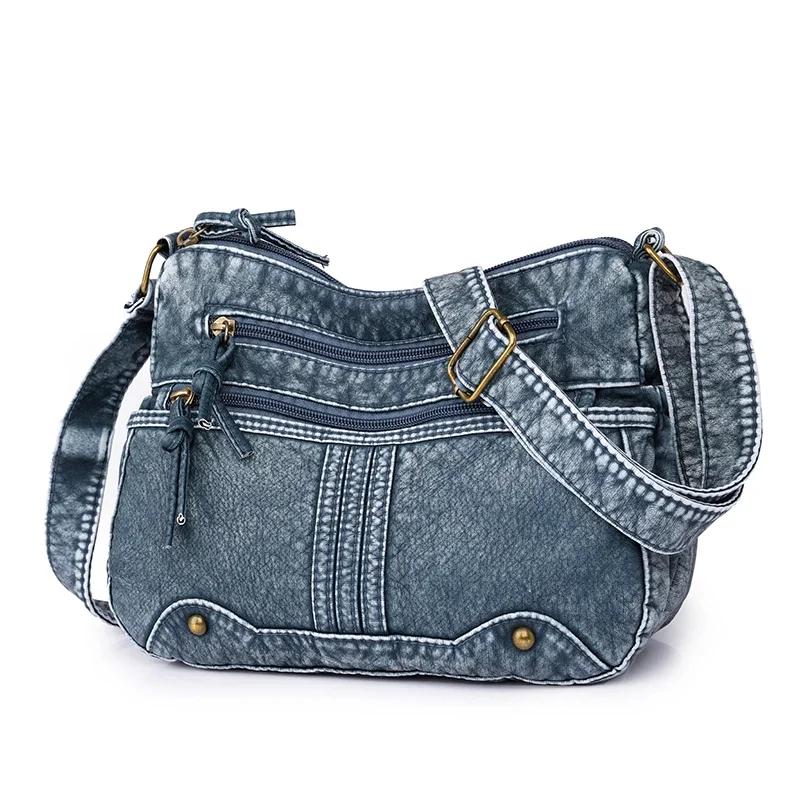 2025 Zipper Denim Women's Crossbody Bag Solid Color Popular Casual Shoulder Bag Versatile Lightweight Handbag