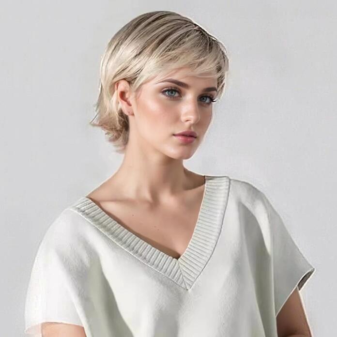 Women’s Short Curly Gradient Blonde Wig with Side Bangs Flipped Style Synthetic Wig