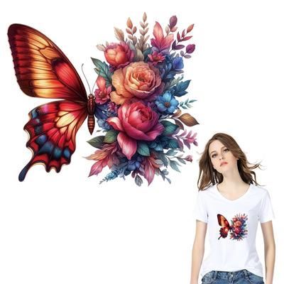 Butterfly Flower Thermal Transfer Vinyl Heat Transfer Sticker Iron On Patch DIY HTV Decal for T Shirts Jeans Kids Outfits