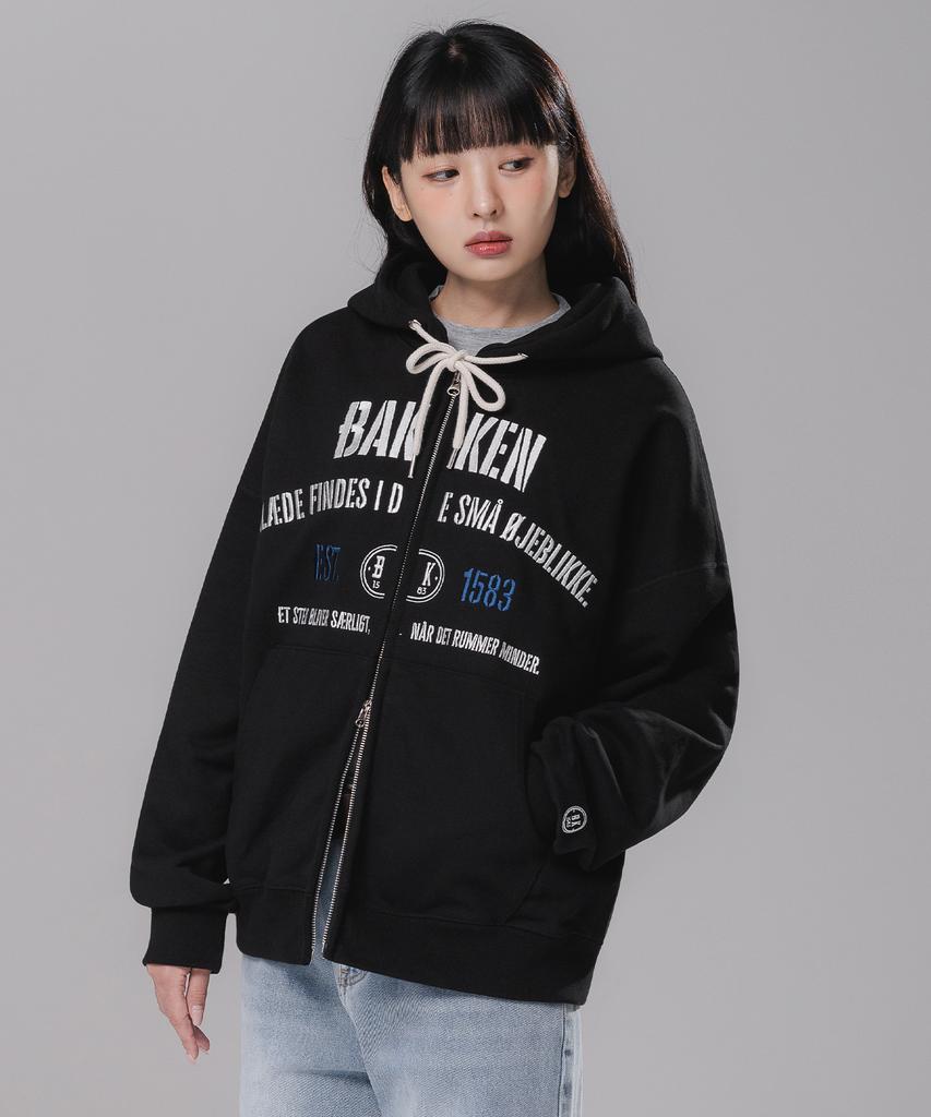 Bakken Four Seasons Embroidered Two-Way Zip-Up Hoodie Bk7993_Black