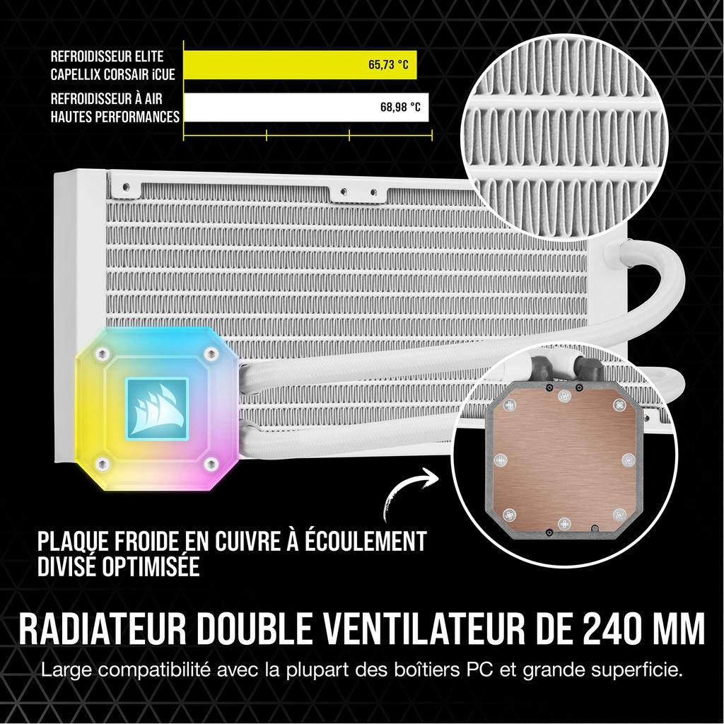 CORSAIR Integrated Simple Water Cooling CPU Cooler 240mm iCUE H100i ELITE CAPELLIX White CW-9060050-WW