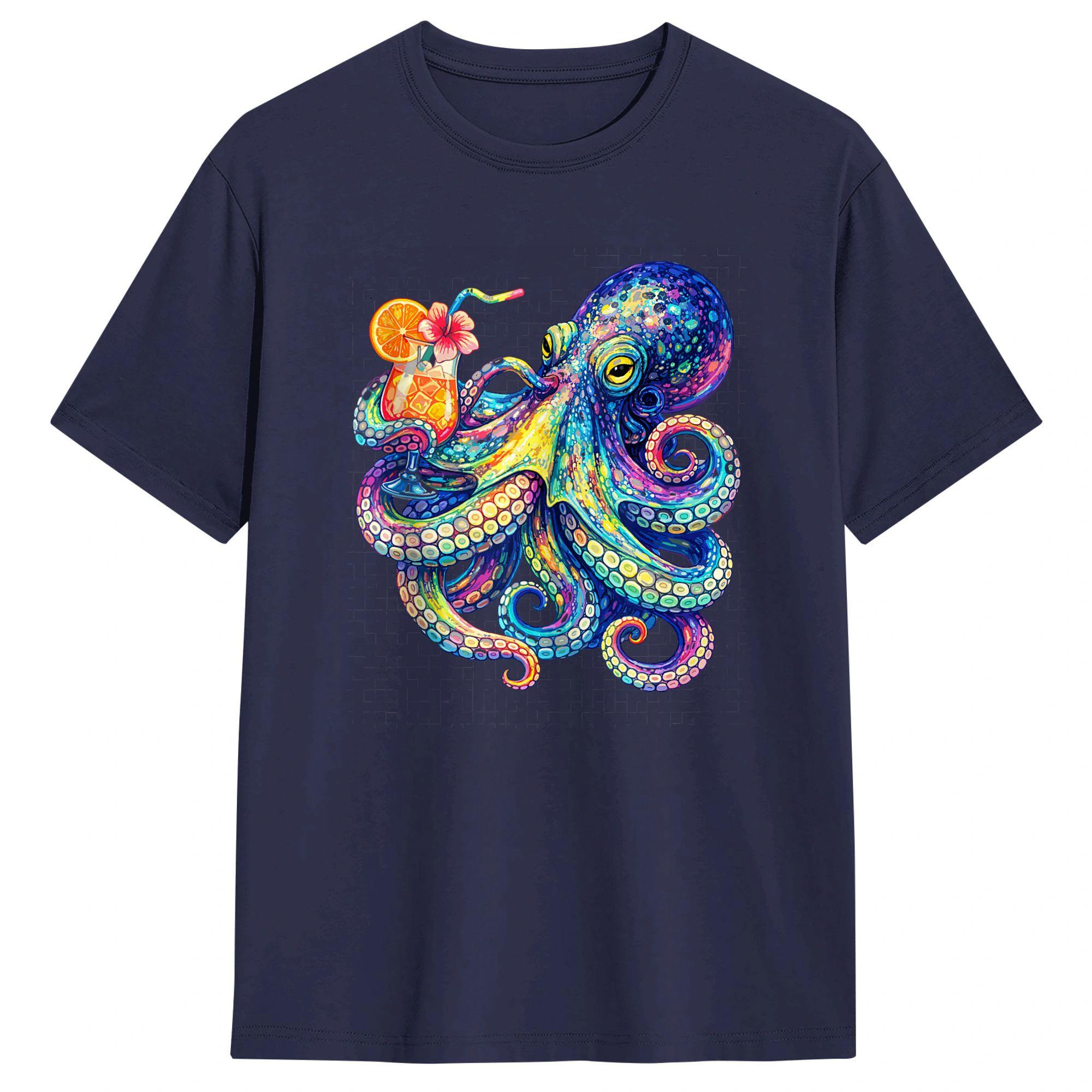 

Unisexs Psychedelic Octopus Cocktail Tropical Beach Art Octopus TShirts Cotton Tops Summer TShirt ONeck Fashion Casual Tshirt 4XL