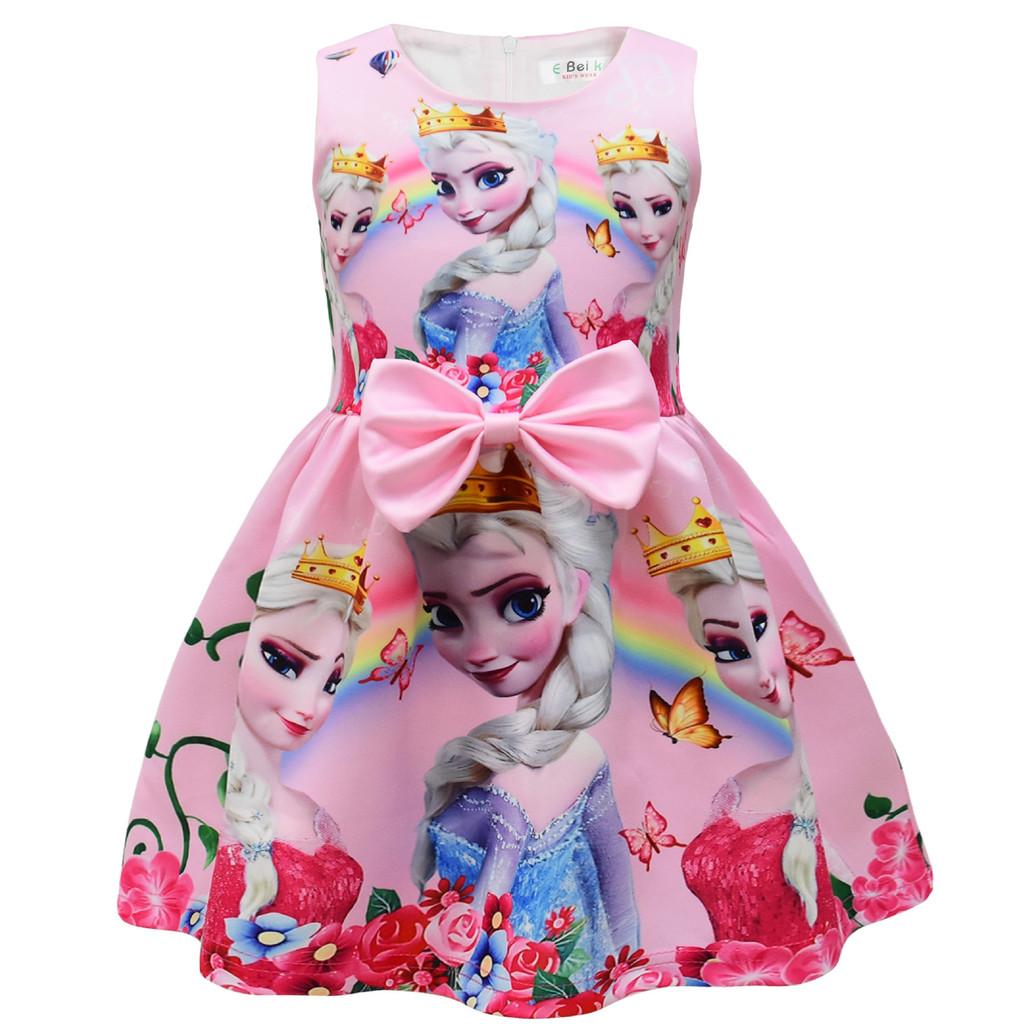 

Cartoon Frozen Elsa Girl Princess Dress With Butterfly Bow For Play Party And Style A,100 CM