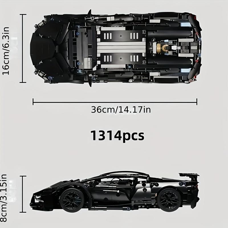 1288pcs Limited Edition Black Supercar Building Blocks Set - Challenging Assembly with Opening Hood & Trunk