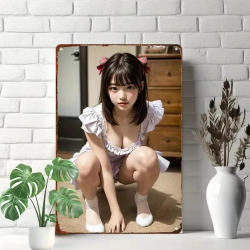 Metalowa Sztuka Ścienna Znak Dziewczyny Anime Wystrój Domu Retro Vintage 8x12 Cal