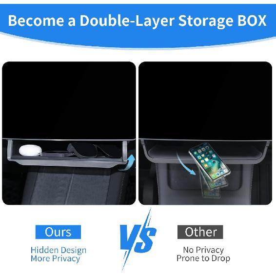 Under Screen Storage Box for Tesla Model 3/Y 2017-2025, [Hidden Design & More Privacy] Center Console Organizer Tray for Tesla Model 3 Y