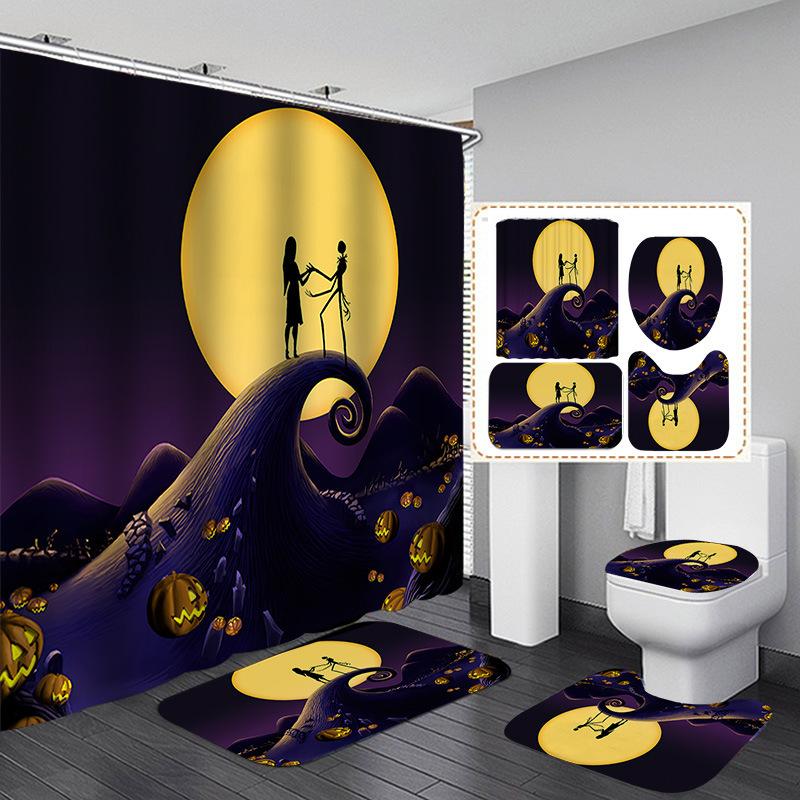 Halloween Elements 3D Digital Printing Bathroom Four-Piece Shower Curtain Partition Curtain Shower Curtain