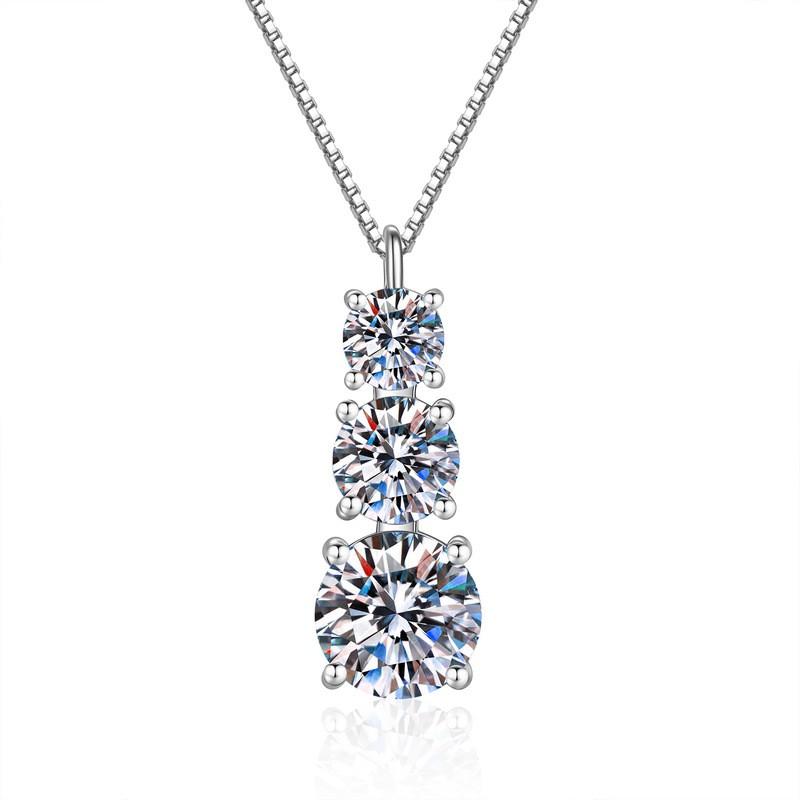 Sterling Three Lives Worlds Pendant Necklace With Moissanite Stone Delicate Chain Women Pendant Necklace