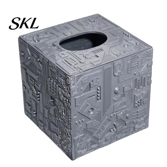 Purple Tissue Box Sci-fi Theme Box, with Smooth Paper Extraction, Large Capacity Cubic Design Matte Gray Holder Organizer, Hard Shell Durable Desktop